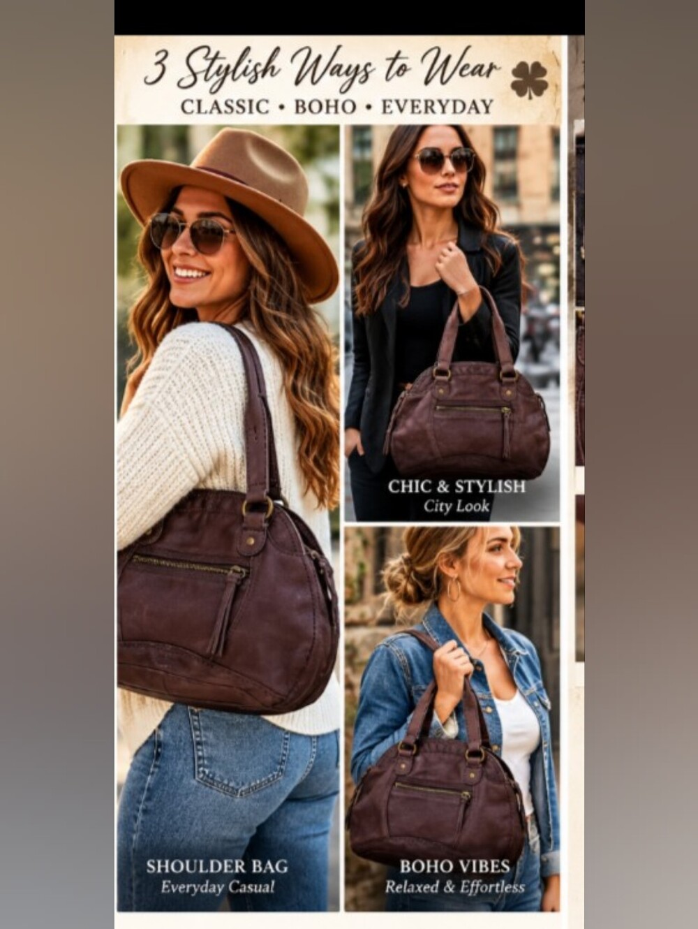 LUCKY BRAND Brown Genuine Leather Satchel Shoulder Bag Boho Vintage